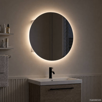 Armadio da Bagno con Specchio Rotondo e LED Bianco 47x47x17,5cm