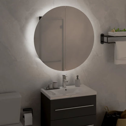 Armadio da Bagno con Specchio Rotondo e LED Nero 47x47x17,5 cm | homemem39