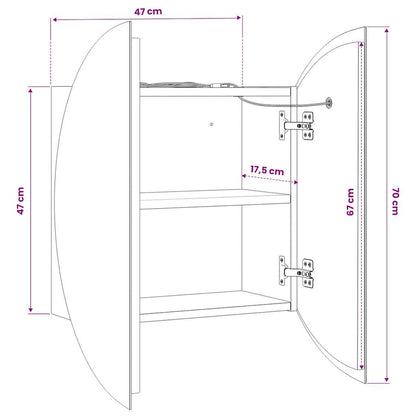 Armadio da Bagno con Specchio Rotondo e LED Nero 47x47x17,5 cm | homemem39