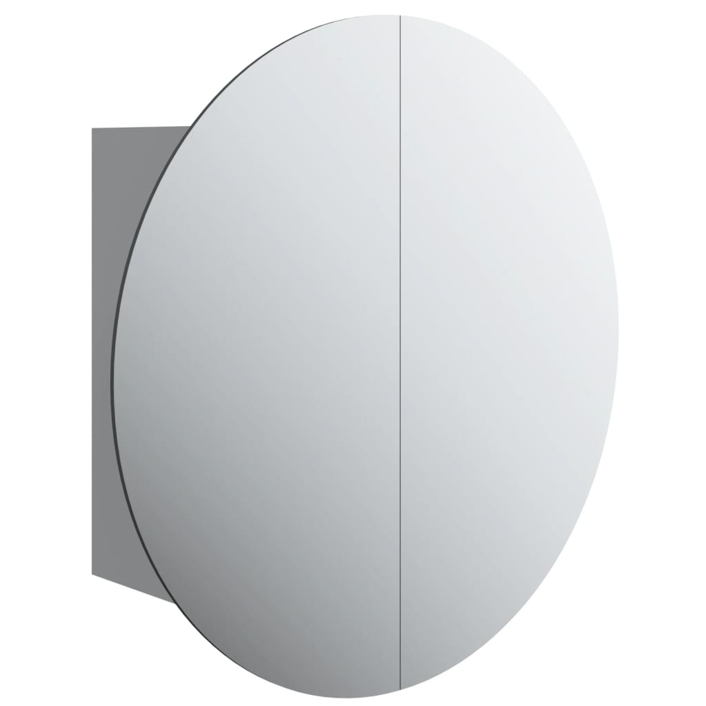 Armadio da Bagno con Specchio Rotondo e LED Grigio 47x47x17,5cm | homemem39