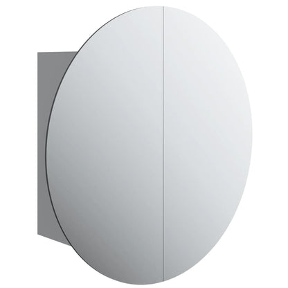 Armadio da Bagno con Specchio Rotondo e LED Grigio 47x47x17,5cm | homemem39