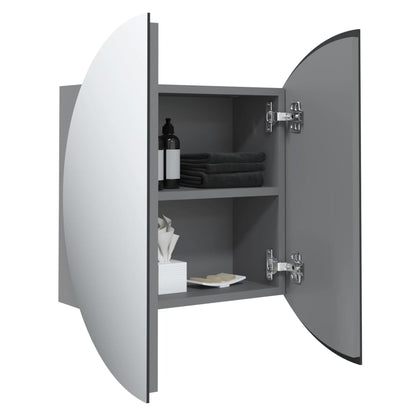 Armadio da Bagno con Specchio Rotondo e LED Grigio 47x47x17,5cm | homemem39