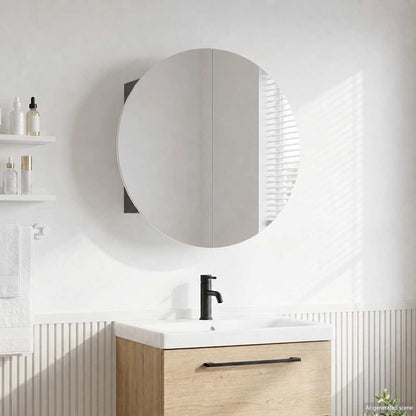 Armadio da Bagno con Specchio Rotondo e LED Grigio 47x47x17,5cm