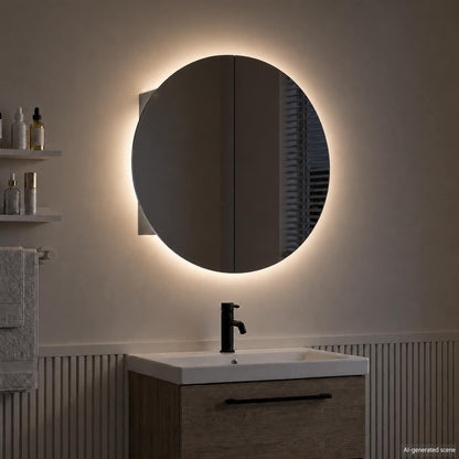 Armadio da Bagno con Specchio Rotondo e LED Grigio 47x47x17,5cm