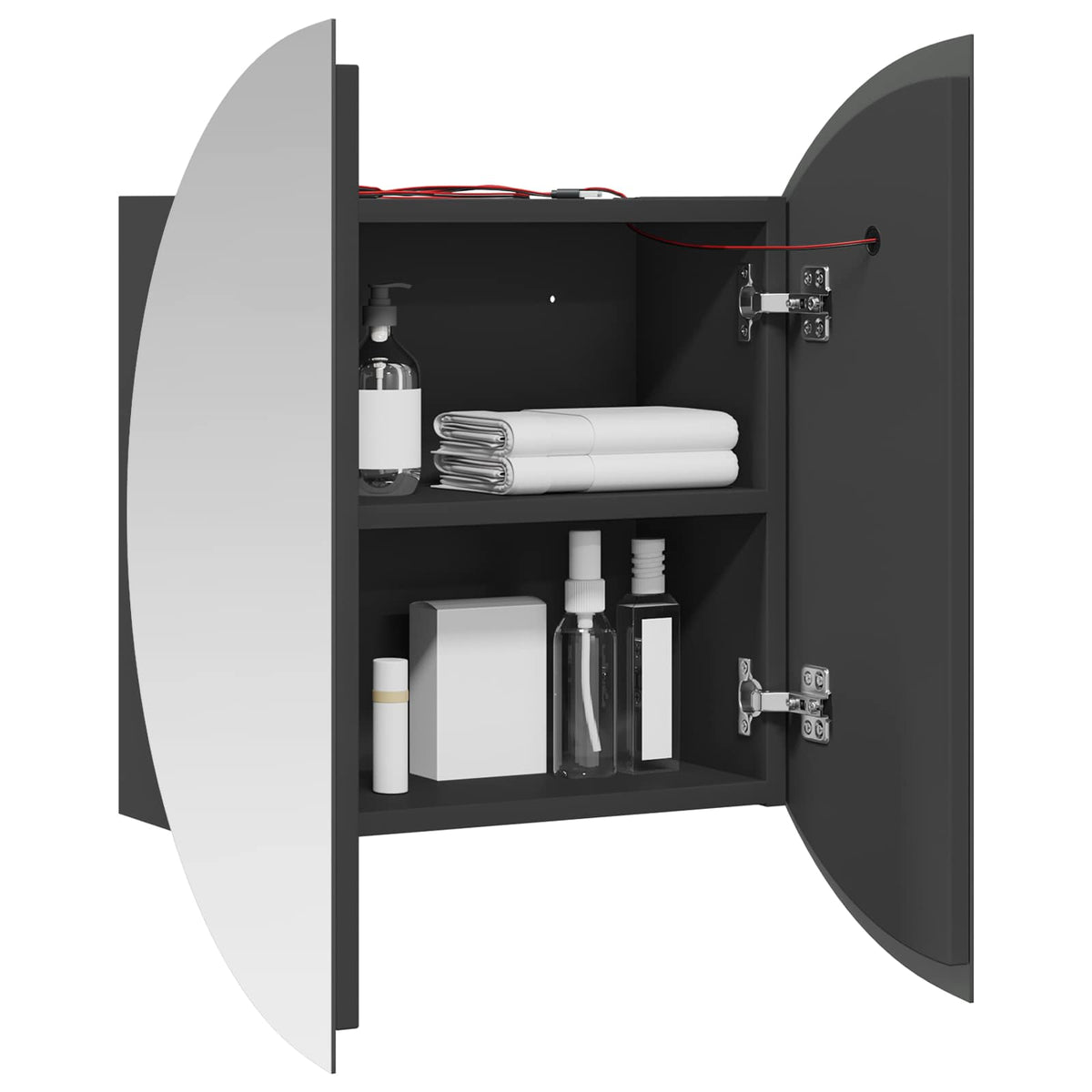 Armadio da Bagno con Specchio Rotondo e LED Grigio 47x47x17,5cm