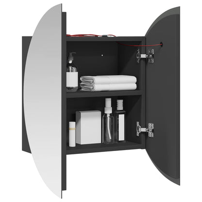 Armadio da Bagno con Specchio Rotondo e LED Grigio 47x47x17,5cm