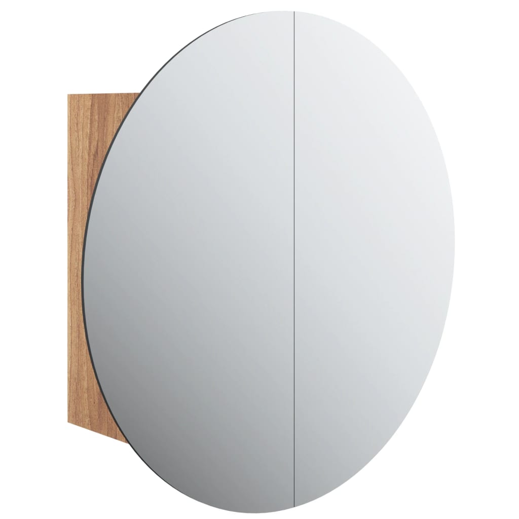 Armadio da Bagno con Specchio Rotondo e LED Rovere 47x47x17,5cm | homemem39