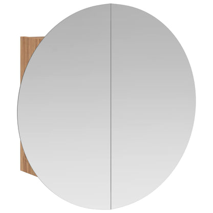 Armadio da Bagno con Specchio Rotondo e LED Rovere 47x47x17,5cm