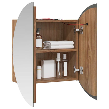 Armadio da Bagno con Specchio Rotondo e LED Rovere 47x47x17,5cm