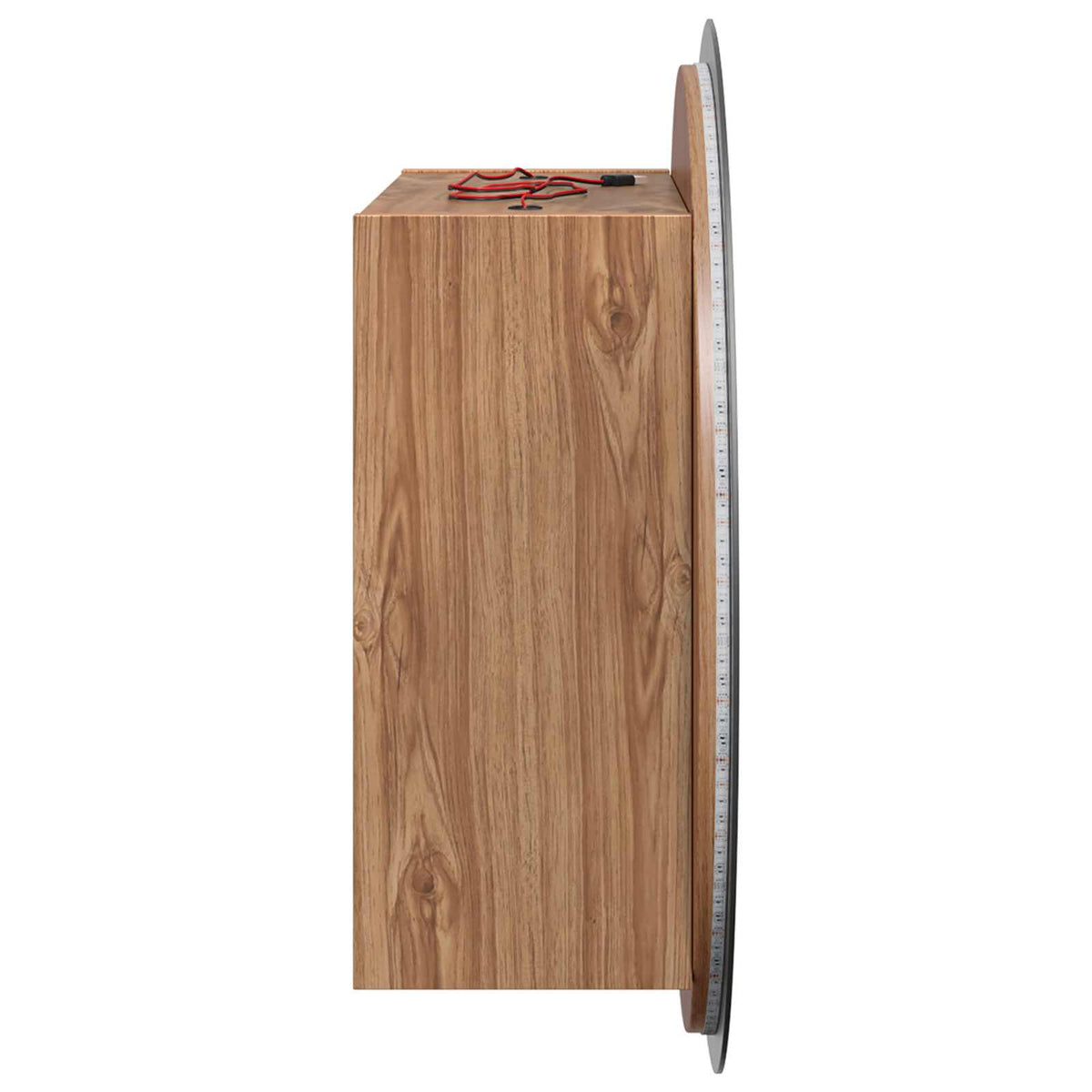 Armadio da Bagno con Specchio Rotondo e LED Rovere 47x47x17,5cm