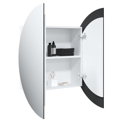 Armadio da Bagno con Specchio Rotondo e LED Bianco 54x54x17,5cm | homemem39