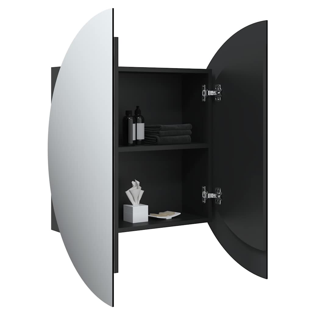 Armadio da Bagno con Specchio Rotondo e LED Nero 54x54x17,5 cm | homemem39