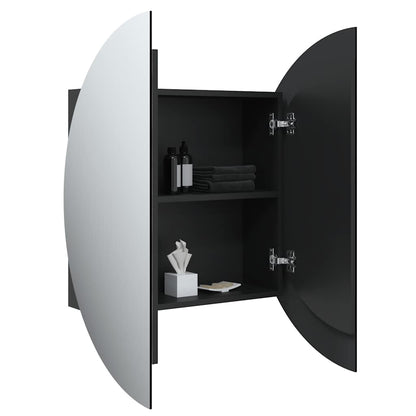 Armadio da Bagno con Specchio Rotondo e LED Nero 54x54x17,5 cm | homemem39