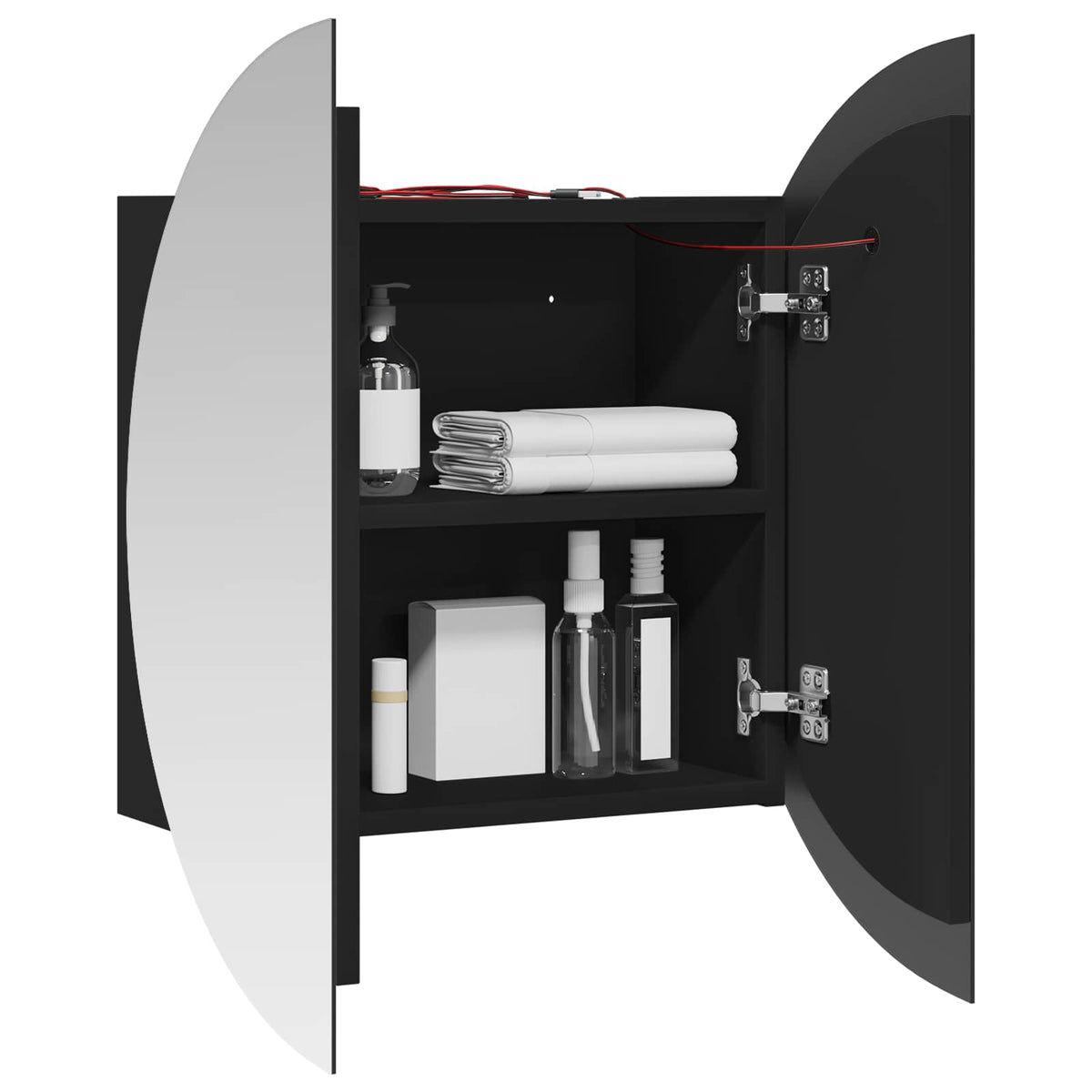 Armadio da Bagno con Specchio Rotondo e LED Nero 54x54x17,5 cm