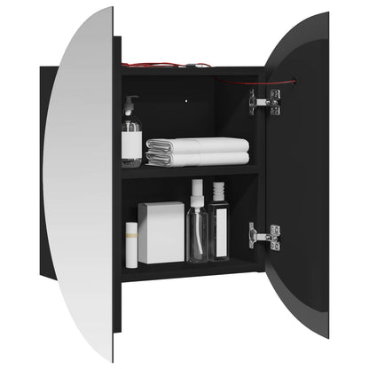 Armadio da Bagno con Specchio Rotondo e LED Nero 54x54x17,5 cm