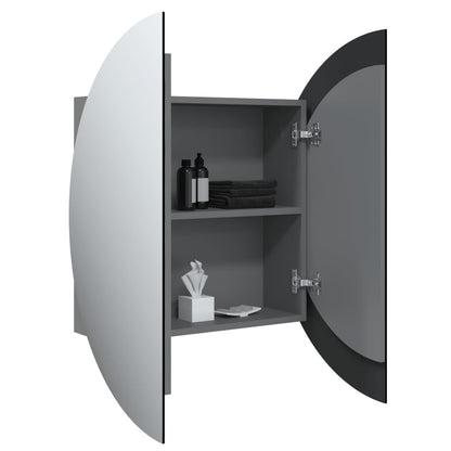 Armadio da Bagno con Specchio Rotondo e LED Grigio 54x54x17,5cm | homemem39