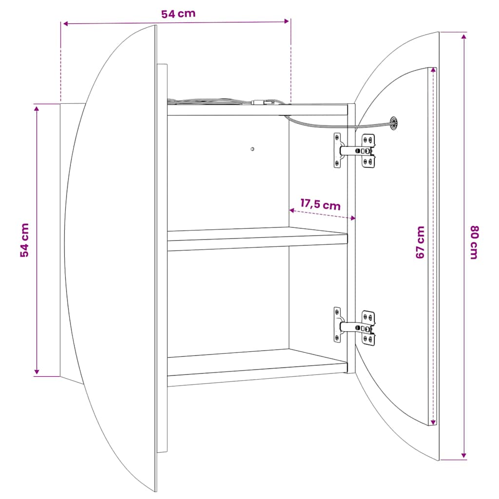 Armadio da Bagno con Specchio Rotondo e LED Grigio 54x54x17,5cm | homemem39
