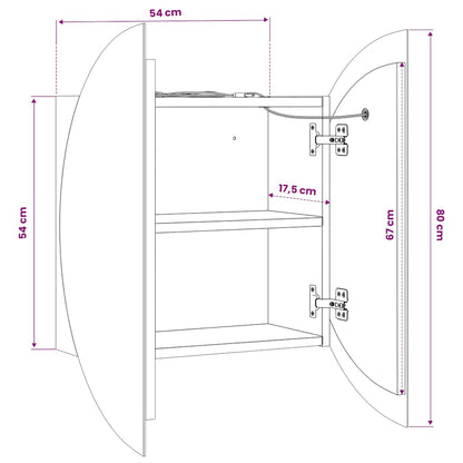 Armadio da Bagno con Specchio Rotondo e LED Grigio 54x54x17,5cm | homemem39