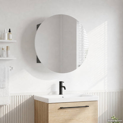 Armadio da Bagno con Specchio Rotondo e LED Grigio 54x54x17,5cm