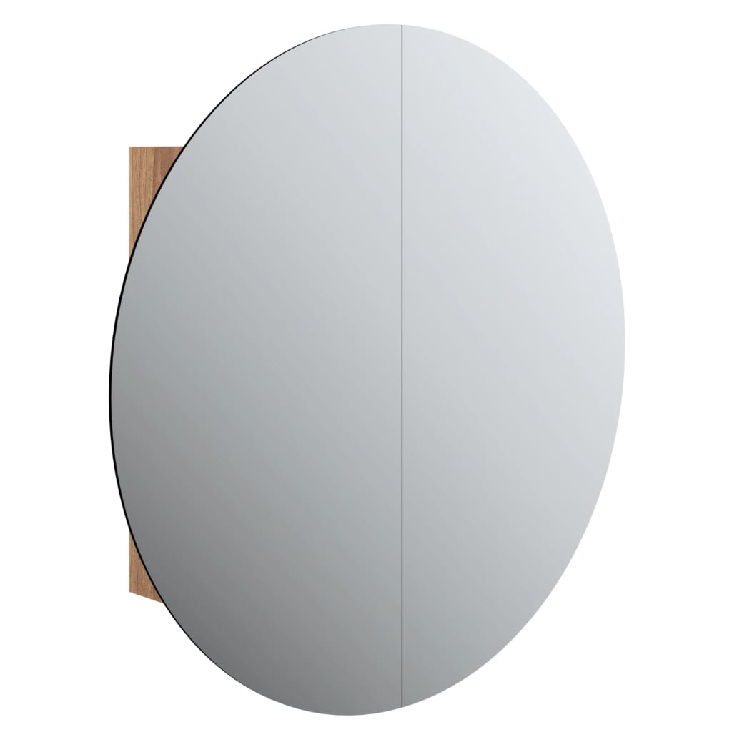 Armadio da Bagno con Specchio Rotondo e LED Rovere 54x54x17,5cm | homemem39