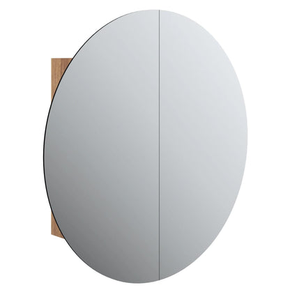 Armadio da Bagno con Specchio Rotondo e LED Rovere 54x54x17,5cm | homemem39