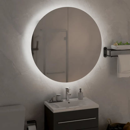 Armadio da Bagno con Specchio Rotondo e LED Rovere 54x54x17,5cm | homemem39