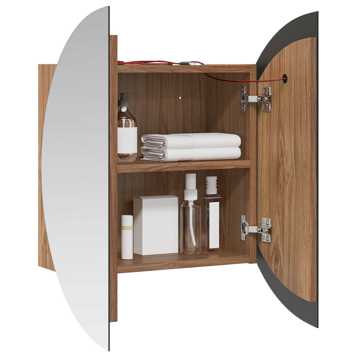 Armadio da Bagno con Specchio Rotondo e LED Rovere 54x54x17,5cm