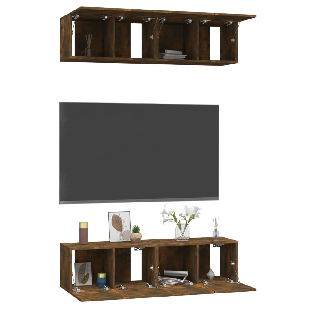 Mobili TV Parete 4 pz Rovere Fumo 60x30x30 cm Legno Multistrato - homemem39
