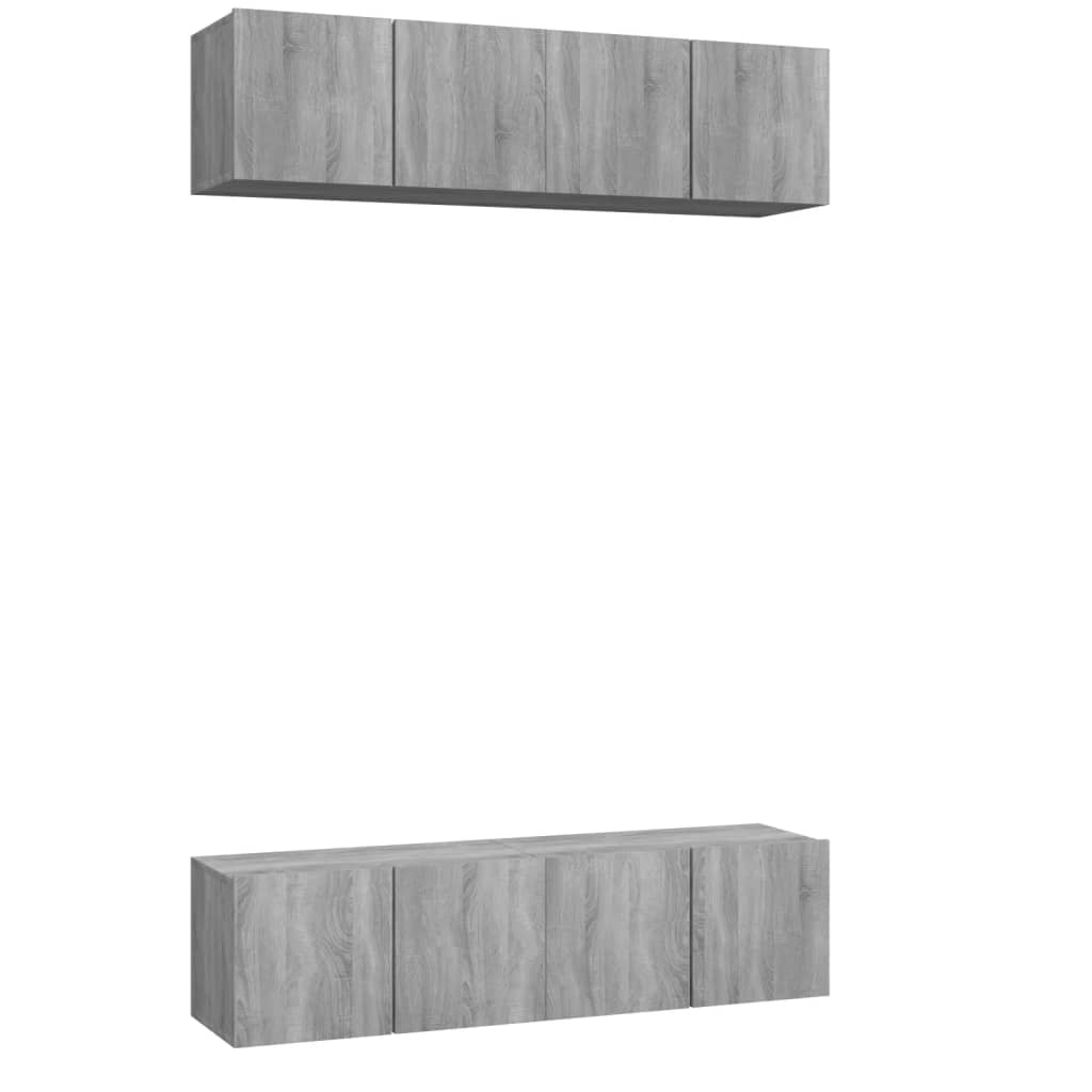 Mobili TV Parete 4pz Grigio Sonoma 60x30x30cm Legno Multistrato - homemem39