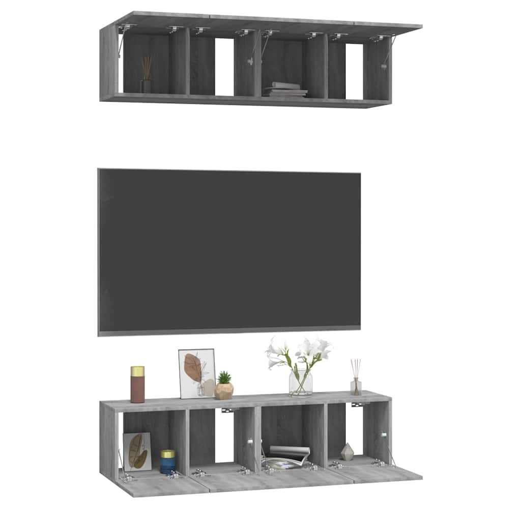 Mobili TV Parete 4pz Grigio Sonoma 60x30x30cm Legno Multistrato