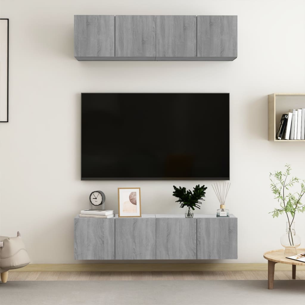 Mobili TV Parete 4pz Grigio Sonoma 60x30x30cm Legno Multistrato - homemem39