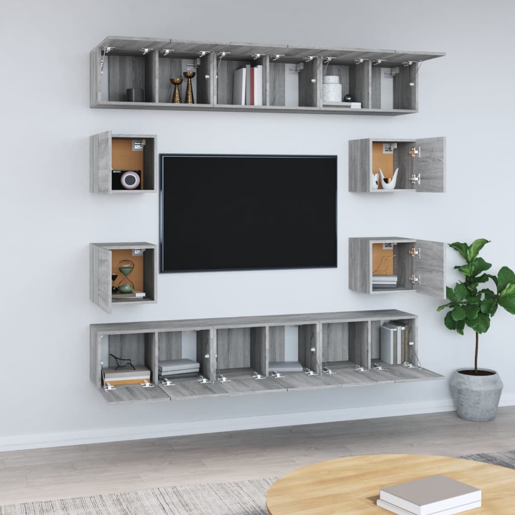 Set Mobili Porta TV 10 pz Grigio Sonoma in Legno Multistrato