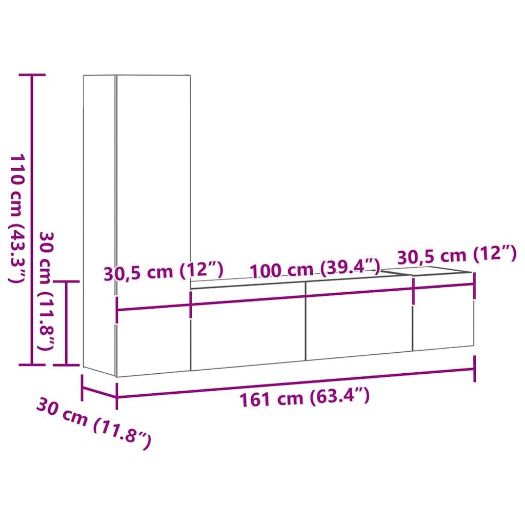 Set Mobili Porta TV 3 pz Rovere Fumo in Legno Multistrato