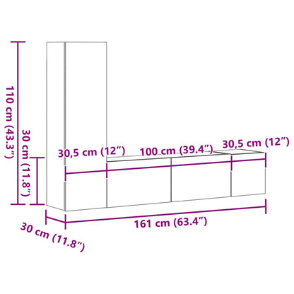 Set Mobili Porta TV 3 pz Rovere Fumo in Legno Multistrato