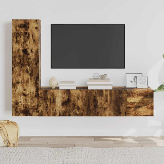 Set Mobili Porta TV 3 pz Rovere Fumo in Legno Multistrato