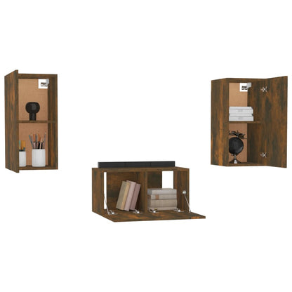 Set Mobili Porta TV 3 pz Rovere Fumo in Legno Multistrato