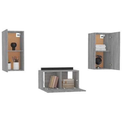 Set Mobili Porta TV 3 pz Grigio Sonoma in Legno Multistrato