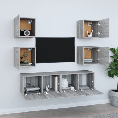 Set di Mobili Porta TV 6 pz Grigio Sonoma in Legno Multistrato