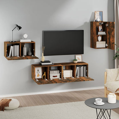 Set di Mobili Porta TV 4 pz Rovere Fumo in Legno Multistrato - homemem39
