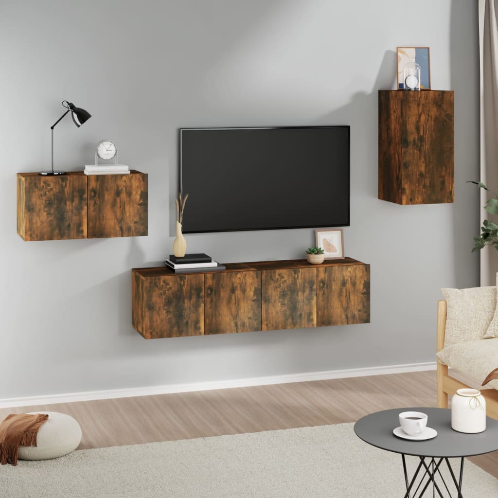 Set di Mobili Porta TV 4 pz Rovere Fumo in Legno Multistrato - homemem39