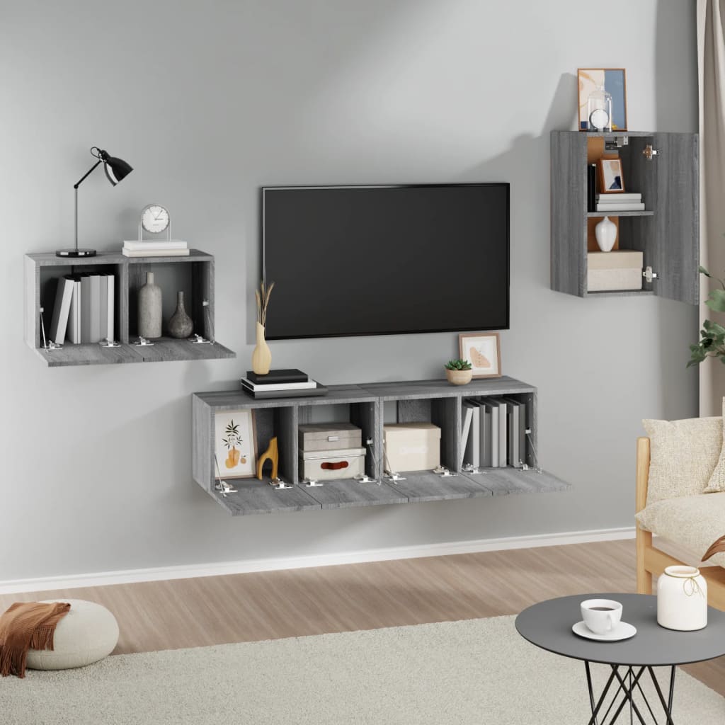 Set di Mobili Porta TV 4 pz Grigio Sonoma in Legno Multistrato - homemem39
