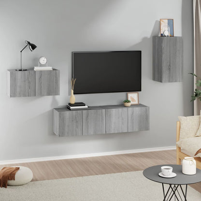Set di Mobili Porta TV 4 pz Grigio Sonoma in Legno Multistrato - homemem39