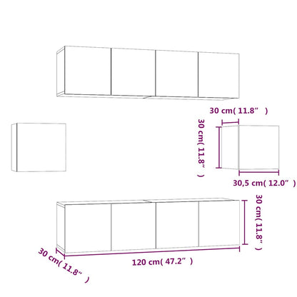 Set di Mobili Porta TV 6 pz Rovere Fumo in Legno Multistrato