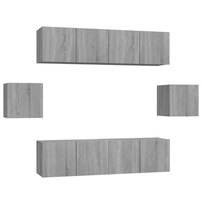 Set di Mobili Porta TV 6 pz Grigio Sonoma in Legno Multistrato