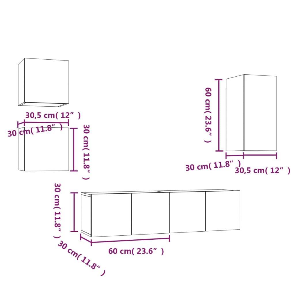 Set di Mobili Porta TV 5 pz Grigio Sonoma in Legno Multistrato