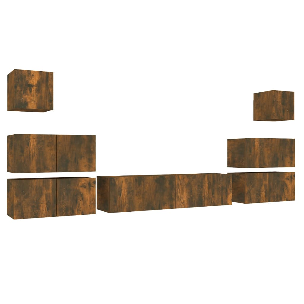 Set Mobili Porta TV 8pz Rovere Fumo in Legno Multistrato | homemem39