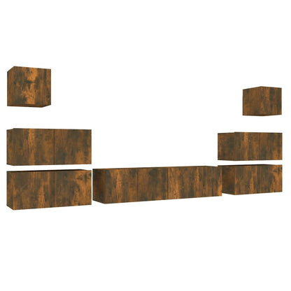 Set Mobili Porta TV 8pz Rovere Fumo in Legno Multistrato | homemem39