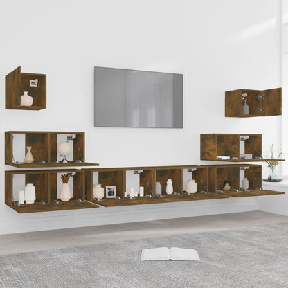 Set Mobili Porta TV 8pz Rovere Fumo in Legno Multistrato | homemem39