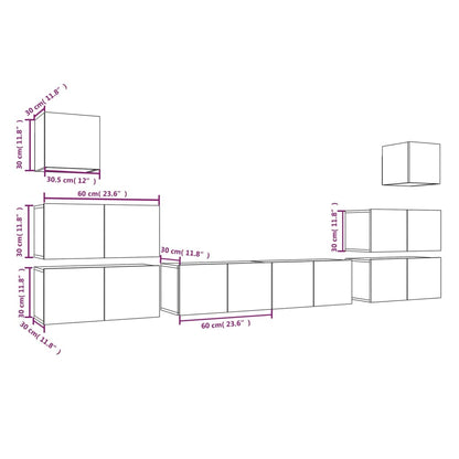 Set Mobili Porta TV 8pz Rovere Fumo in Legno Multistrato | homemem39