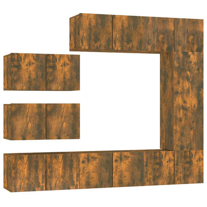 Set Mobili Porta TV 8 pz Rovere Fumo in Legno Multistrato | homemem39